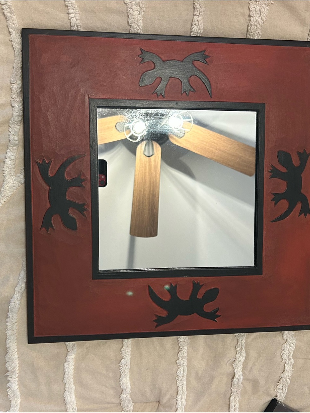 Source Unknown Rust Red Square Wall Mirror with Black Motifs